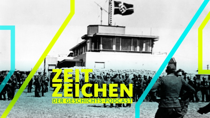Die Besatzung der britischen Kanalinsel Guernsey durch die deutsche Wehrmacht im Jahr 1940. Im Hintergrund weht eine Hakenkreuz-Flagge.