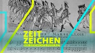 Notenblatt mit Zeichnung, Noten und Text der französischen Nationalhymne "Marseillaise", veröffentlicht in London, 1792