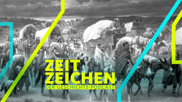 Angehörige des Cherokee-Volkes auf dem "Trail of Tears" ("Pfad der Tränen") (Gemälde von 1942)