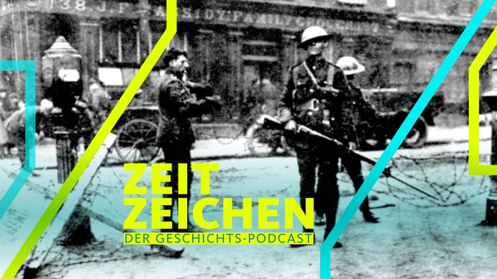 Britische Soldaten bewachen während des Osteraufstands 1916 in Dublin eine Straßensperre