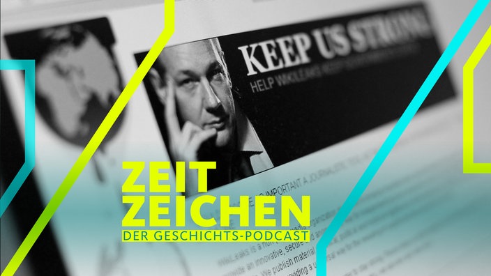 Wikileaks-Webseite mit einem Porträt von Julian Assange (Aufnahme von 2010)