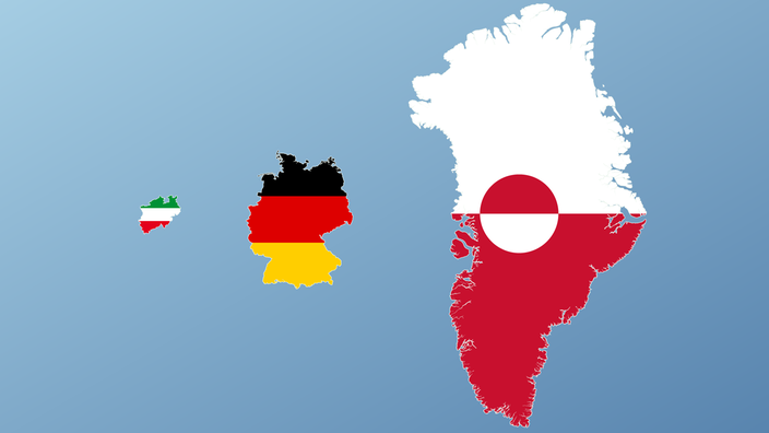Grafischer Vergleich der Landfläche von NRW, Deutschland und Grönland 