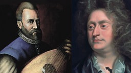 Das Beitragsbild der WDR3 Vesper "The English Orpheusl" zeigt eine Collage aus Porträts der englischen Komponisten John Dowland mit Laute und Henry Purcell