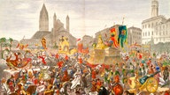 Rosenmontagszug auf dem Kölner Neumarkt
