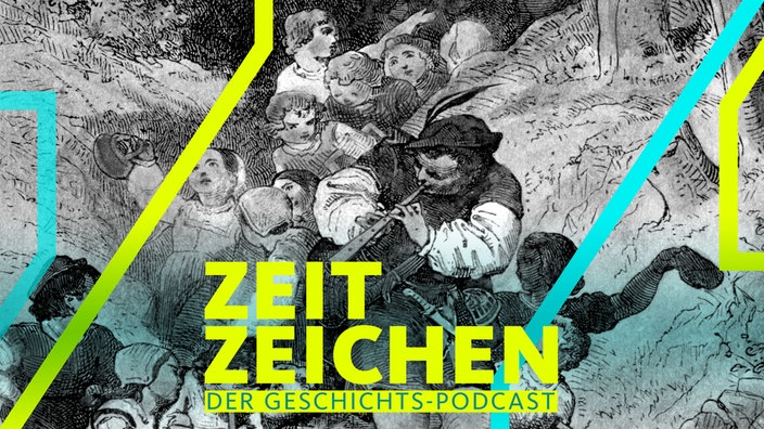 Literatur: Märchen / Der Rattenfänger von Hameln. Kolorierter Kupferstich von A.Zick, 1872. Aus: Clemens Brentano, Des Knaben Wunderhorn, 1873.