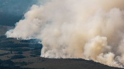Eine große Rauchwand ist von Deutschland in Richtung des großen Waldbrands in Belgien im Gebiet Hohes Venn zu sehen. 