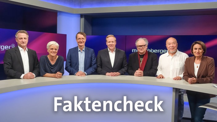 Sandra Maischberger und die Gäste der Sendung im Studio