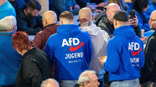 Das Bild zeigt zwei Männer von hinten mit der Aufschrift AfD-Jugend auf dem Pullover