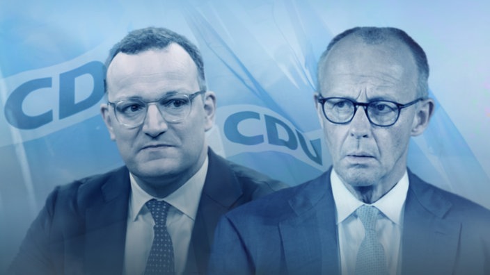 Spahn und Merz vor einer CDU-Flagge