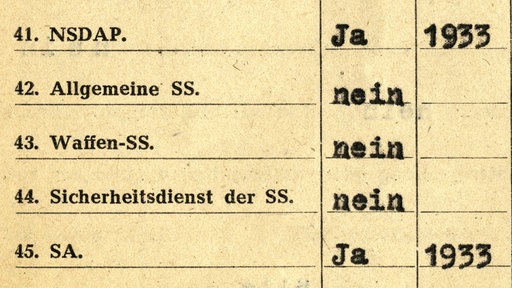 Fragebogen der britischen Militärregierung über  Mitgliedschaft in NS-Organisationen