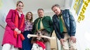  Hubert und Girwidz und ein Hund mit einem Oberschenkelknochen. 