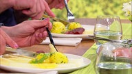 Weißer Spargel mit Zitronen-Hollandaise, Kartoffeln und Schinken