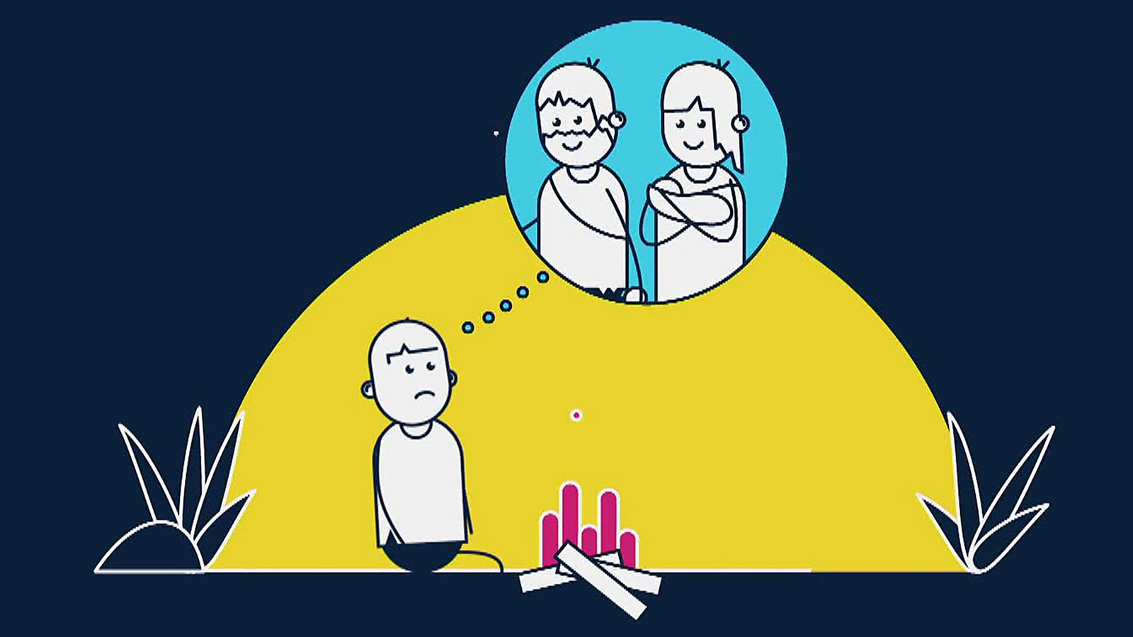 Illustration: eine Einzelperson denkt an eine Gemeinschaft