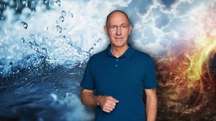 Montage: Thomas Ranft vor den vier Elementen. Hervorgehoben: das Wasser