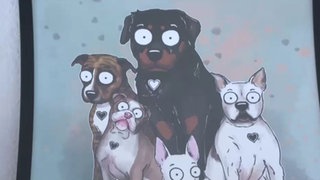 Ein Gemälde von fünf Hunden 