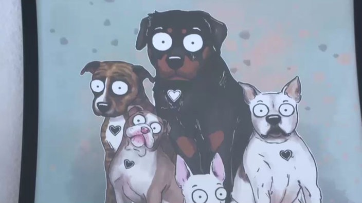 Ein Gemälde von fünf Hunden 