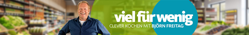 Björn Freitag mit dem Schriftzug Viel für wenig