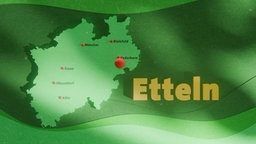 Das Bild zeigt eine Karte von NRW. Darauf wird das Dorf Etteln lokalisiert.