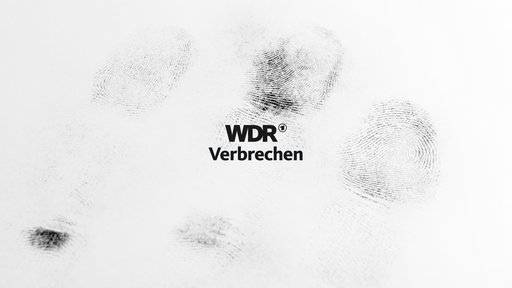 Ein weißes Bild, darauf ein schwarzes Logo mit dem Schriftzug "WDR Verbrechen" und mehreren schwarzen Fingerabdrücken im Hintergrund.
