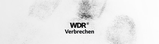 Ein weißes Bild, darauf ein schwarzes Logo mit dem Schriftzug "WDR Verbrechen" und mehreren schwarzen Fingerabdrücken im Hintergrund.