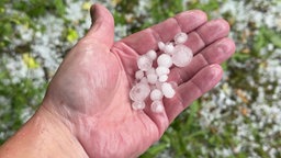 Große Hagelkörner auf einer Hand 