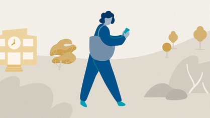 Illustration: Eine Person geht und schaut auf ihr Handy