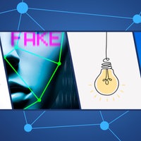 Montage: Logo C2PA, AI generierter Kopf mit Schriftzug "Fake", Logo "Was geht mich das an?", Screenshot der Anwendung Themeninspirator