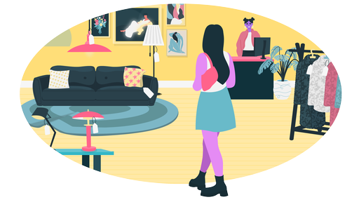 Illustration eines Secondhand-Ladens.