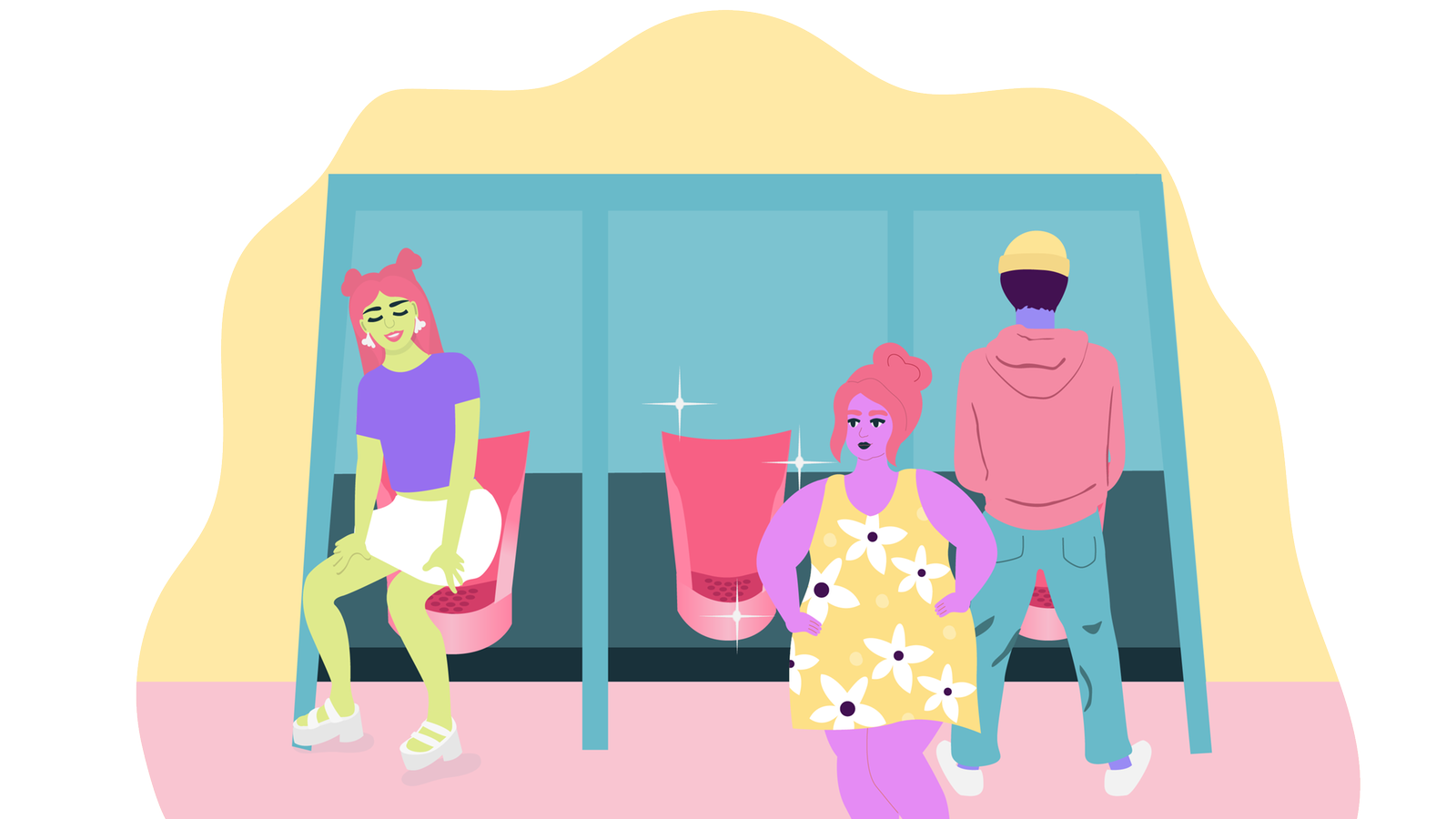 Das Bild zeigt ein illustriertes Unisex-Urinal