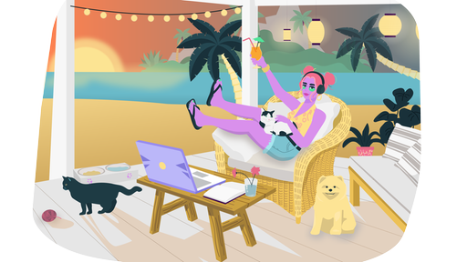 Das Bild zeigt eine illustrierte Frau, die Housesitting macht.
