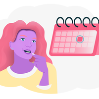 Auf dem Bild ist eine Illustration einer Frau mit einem Kalender zu sehen.