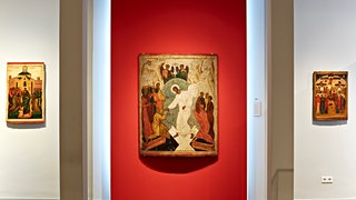 Drei Ikonen in einer Ausstellung des Ikonen-Museums in Recklinghausen.
