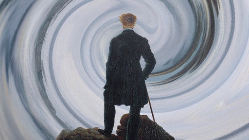 Der berühmte Wanderer von Caspar David Friedrich in einer psychedelischen Bearbeitung
