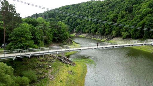Die lange Victor-Neels-Brücke im Nationalpark Eifel von oben
