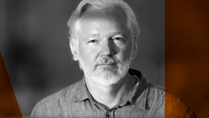 Das Beitragsbild des ARD Radiofeature "Kampf der Geheimhaltung" zeigt ein Porträt von Julian Assange während des Filmfestivals in Cannes 2025.