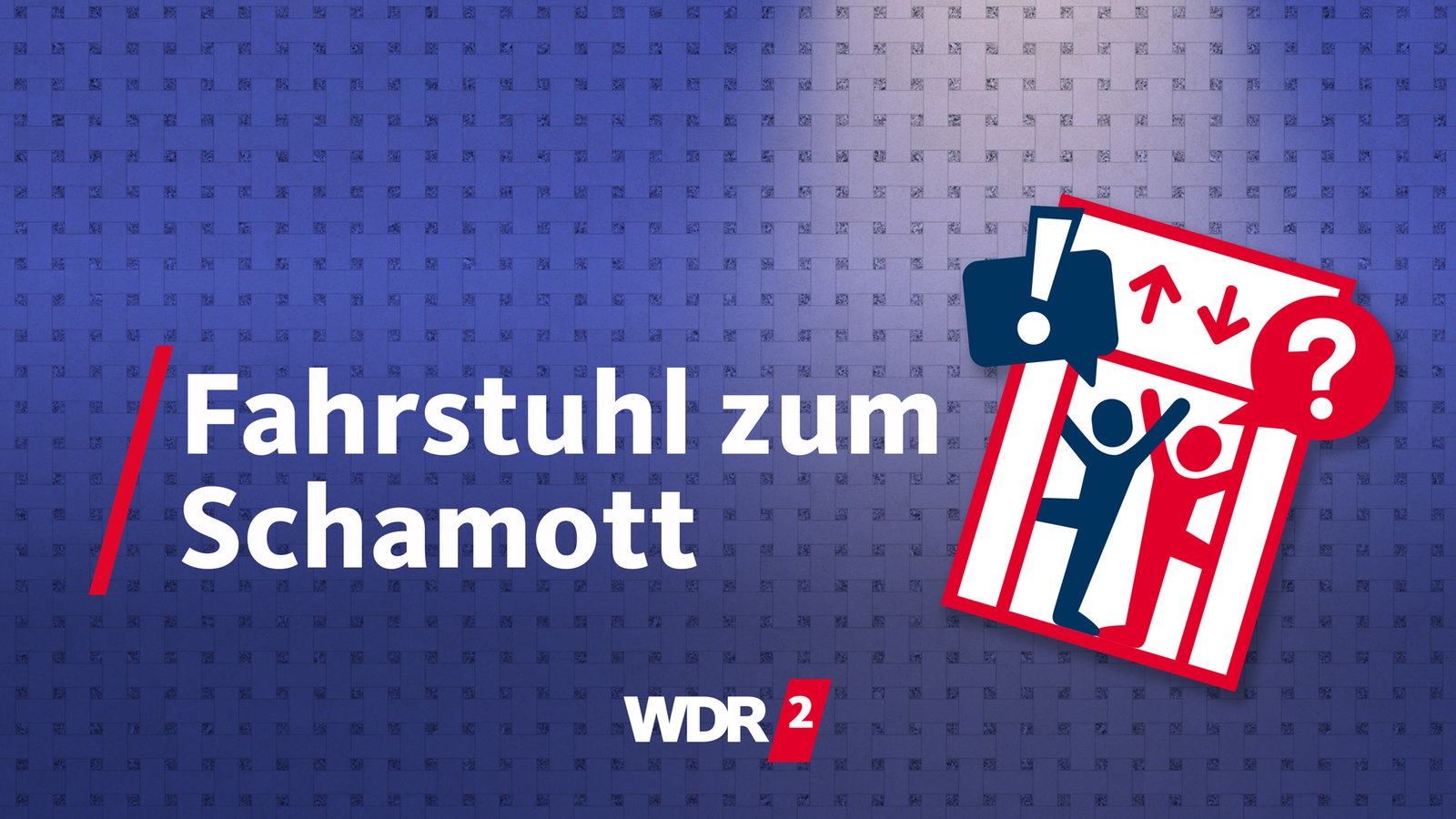 Die Grafik zeigt zwei Personen in einem Aufzug und den Schriftzug "Fahrstuhl  zum Schamott"