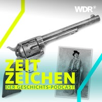 Ein historischer Revolver liegt neben dem Bild von Billy the Kid