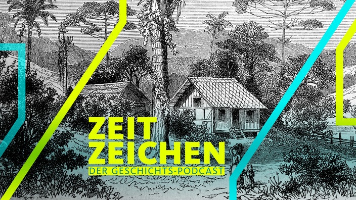Landschaft in der deutschen Kolonie Blumenau am Itajahn-Fluss in Brasilien (Darstellung von 1888)
