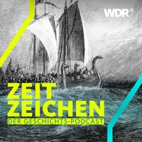 Ein Wikinger-Schiff auf dem Meer. Colorierter Holzschnitt, 19. Jahrhundert
