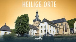 Die Benediktinerabtei St. Mauritius in Tholey im Nordsaarland vor gelbem Hintergrund; darüber der Titel der Reihe: "Heilige Orte".
