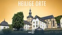 Die Benediktinerabtei St. Mauritius in Tholey im Nordsaarland vor gelbem Hintergrund; darüber der Titel der Reihe: "Heilige Orte".