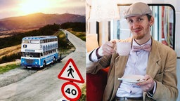 Michel Malcin baut einen 60 Jahre alten Doppeldeckerbus zum Café um und fährt damit den Jakobsweg entlang. 