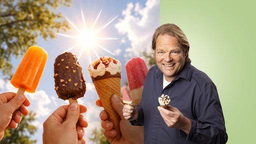 Das Bild zeigt Björn Freitag mit Eis am Stiel im Hintergrund. 