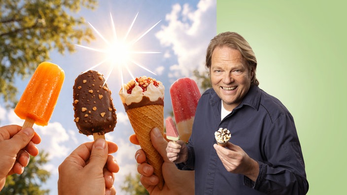 Das Bild zeigt Björn Freitag mit Eis am Stiel im Hintergrund. 