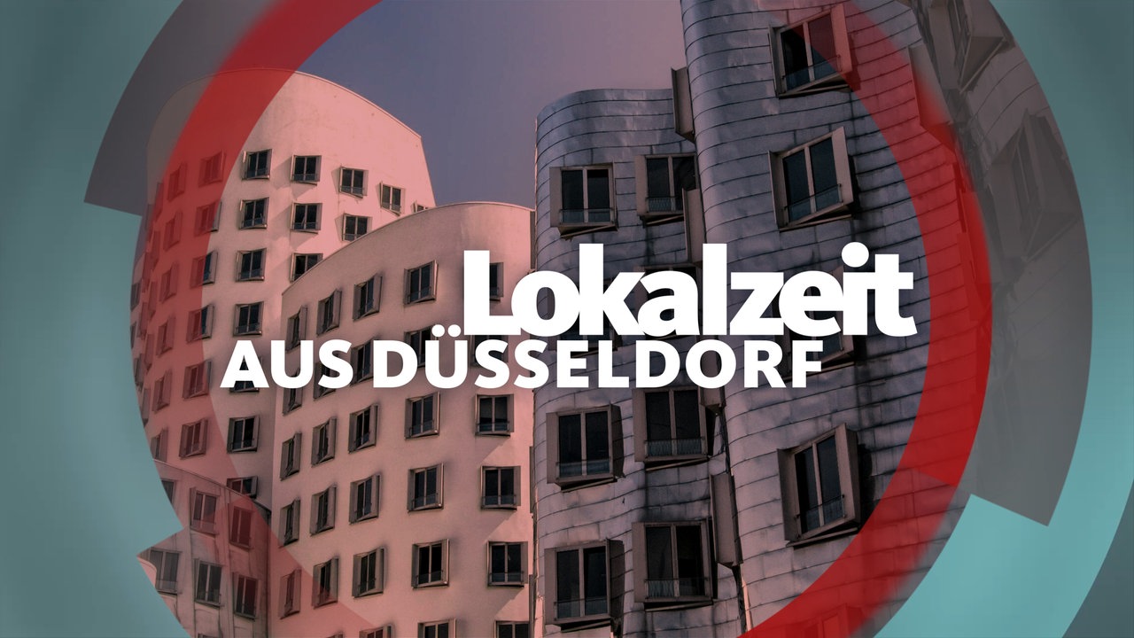 Panorama-Aufnahme von Düsseldorf umgeben von einem runden Rahmen