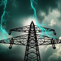 Ein Hochmast mit Gewitter
