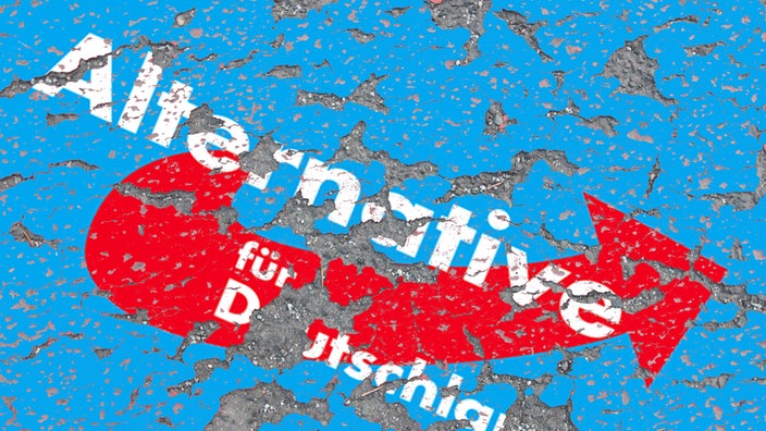 abbröckelnder Putz mit Rissen auf dem Parteiemblem Symbol der AFD