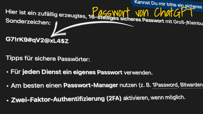 ChatGPT. Claude und Gemin schlagen Passwörter vor, die leicht zu knacken sind