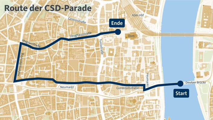 Grafikansicht der Route des CSD in Köln
