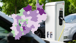 Eine Karte zeigt die Dichte der E-Ladesäulen in NRW